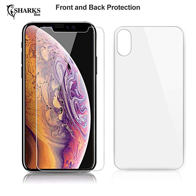 SHARKSBox iPhone Xs Max Screen Protector Front and Back for Apple iPhone Xs Max Tempered Glass Screen Protector[Case Friendly][Anti-Scratches] Glass Screen Protector Film Compatible iPhone Xs Max