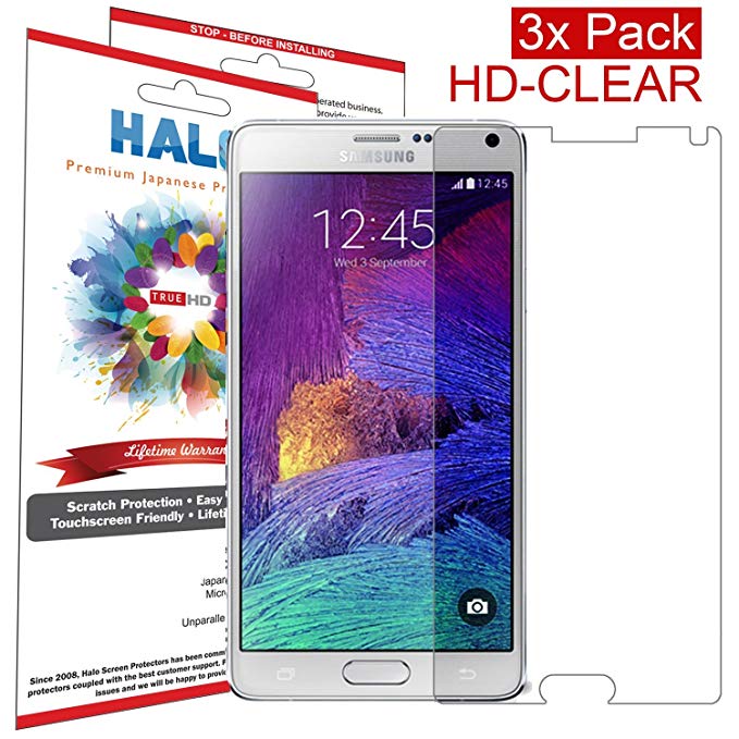 Halo Screen Protector Film High Definition (HD) Clear (Invisible) for Samsung Galaxy Note 4 - Lifetime Replacement Warranty