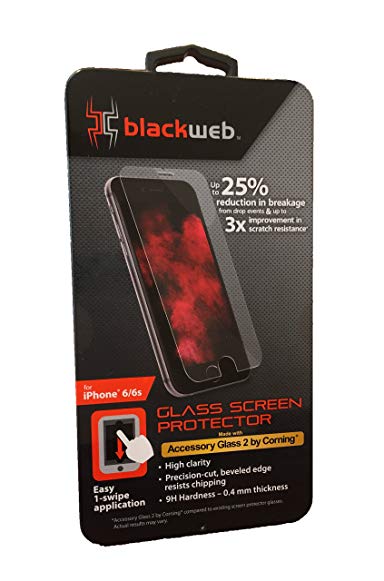 Blackweb Glass Screen Protector for iPhone 6/6s, Made with Accessory Glass 2